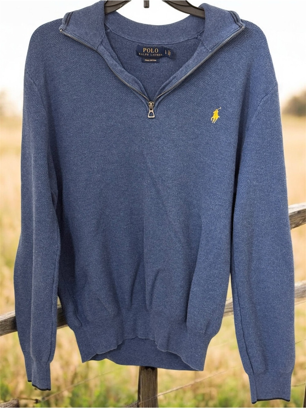 Ralph Lauren Blue Half-Zip Sweater with Yellow Pony Logo